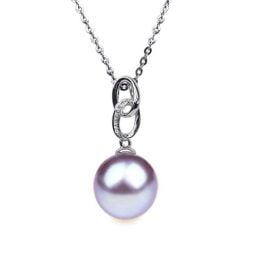Pendentif Anneaux liés. Perle lavande 10/10.5 mm, Diamants, 