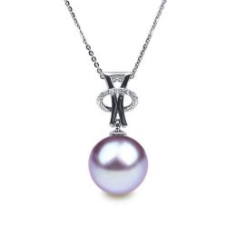 Pendentif XO. Perle lavande 10/10.5 mm, Diamants, Or blanc