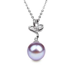 Pendentif Fleur romantique. Perle lavande 10/10.5 mm, Diaman