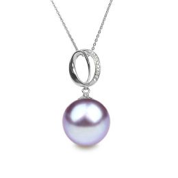 Pendentif O my god. Perle lavande 10/10.5 mm, Diamants, Or b