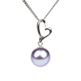 Pendentif Coeur de Cupidon. Perle lavande 10/10.5 mm, Or bla