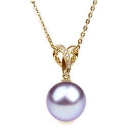 Pendentif Jardin secret. Perle lavande 10/10.5 mm, Diamants,