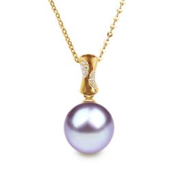 Pendentif T'es à croquer. Perle lavande 10/10.5 mm, Diamants