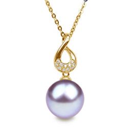 Pendentif Twist. Perle lavande 10/10.5 mm, Diamants, Or jaun