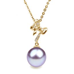 Pendentif Mon petit Noeud. Perle lavande 10/10.5 mm, Diamant