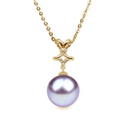 Pendentif Ganse classique. Perle lavande 10/10.5 mm, Diamant
