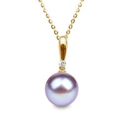 Pendentif Hainan. Perle lavande 10/10.5 mm, Diamants, Or jau