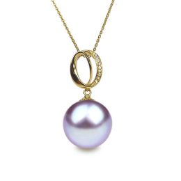 Pendentif O my god. Perle lavande 10/10.5 mm, Diamants, Or j