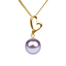 Pendentif Coeur de Cupidon. Perle lavande 10/10.5 mm, Or jau