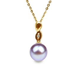 Pendentif Engrenage. Perle lavande 10/10.5 mm, Diamants, Or 