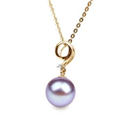 Pendentif Neuf. Perle lavande 10/10.5 mm, Diamants, Or jaune