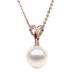 Pendentif bélière entrelacée or rose - Perle de Chine blanch