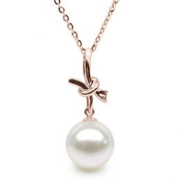 Pendentif noeud or rose 18cts monté d'une perle d'eau douce 