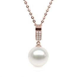 Pendentif moderne pavée de 8 diamants - Or rose, perle douce