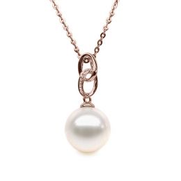 Pendentif 2 anneaux monté d'une perle blanche - Or rose, dia