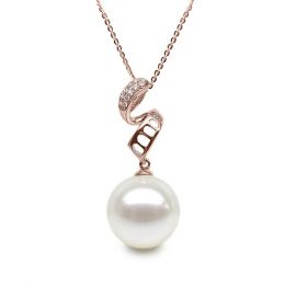 Pendentif tortillon serpentin - Or rose, diamants - Perle bl