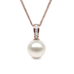 Pendentif diamants rails et perle de culture Chine - Or rose
