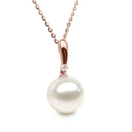 Pendentif Hainan - Tige or rose, diamant demi clos - Perle b