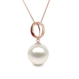 Pendentif O - Bandelette d'or rose enroulée - Perle Chine, d