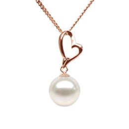 Pendentif cœur de Cupidon or rose - Perle d'eau douce blanch