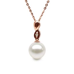Pendentif bélière or rose entortilée - Perle chinoise et dia