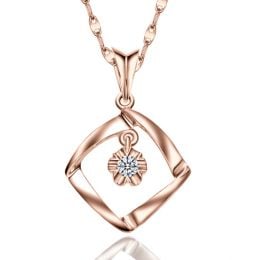 Pendentif diamant or rose carrelet incurvé - Diamant solitaire