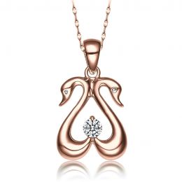 Pendentif couple de cygnes - Diamant 0.10ct, or rose