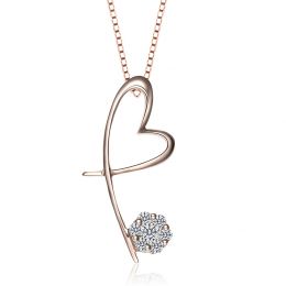Pendentif coeur en papillon - Or rose et diamants 0.15ct