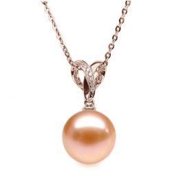 Pendentif Jardin secret. Perle rose 10/10.5 mm, Diamants, Or