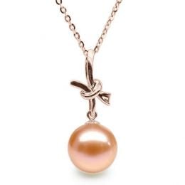 Pendentif Noeud Merveilleux. Perle rose 10/10.5 mm, Or rose