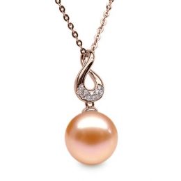 Pendentif Twist. Perle rose 10/10.5 mm, Diamants, Or rose