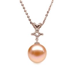 Pendentif Ganse classique. Perle rose 10/10.5 mm, Diamants,