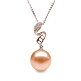 Pendentif Serpentin et tortillon. Perle rose 10/10.5 mm, Dia