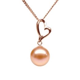 Pendentif Coeur de Cupidon. Perle rose 10/10.5 mm, Or rose
