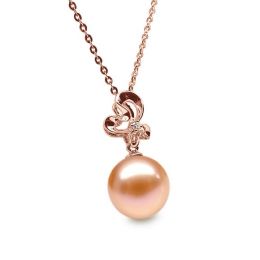 Pendentif Fleur sauvage. Perle rose 10/10.5 mm, Diamants, Or