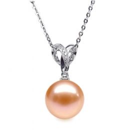 Pendentif Jardin secret. Perle rose 10/10.5 mm, Diamants, Or