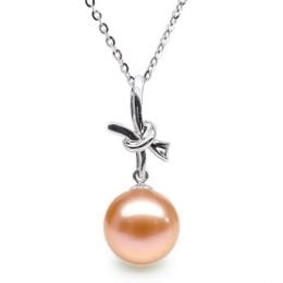 Pendentif Noeud Merveilleux. Perle rose 10/10.5 mm, Or blanc