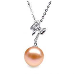Pendentif Mon petit Noeud. Perle rose 10/10.5 mm, Diamants,