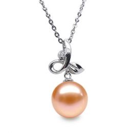 Pendentif Brindille. Perle rose 10/10.5 mm, Diamants, Or bla