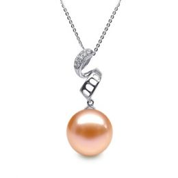Pendentif Serpentin et tortillon. Perle rose 10/10.5 mm, Dia