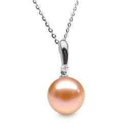 Pendentif Hainan. Perle rose 10/10.5 mm, Diamants, Or blanc