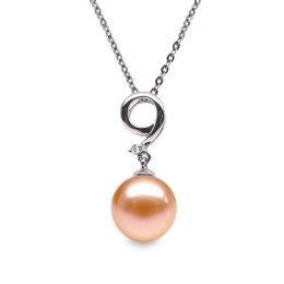 Pendentif Neuf. Perle rose 10/10.5 mm, Diamants, Or blanc