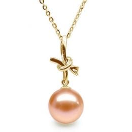 Pendentif Noeud Merveilleux. Perle rose 10/10.5 mm, Or jaune