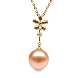 Pendentif Fleur céleste. Perle rose 10/10.5 mm, Diamants, Or