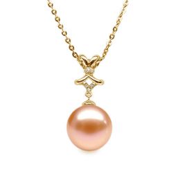 Pendentif Ganse classique. Perle rose 10/10.5 mm, Diamants,