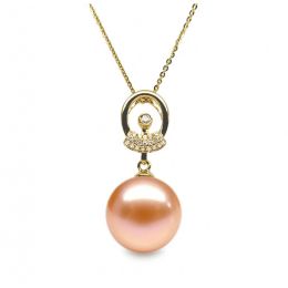 Pendentif Hublot mon bateau. Perle rose 10/10.5 mm, Diamants