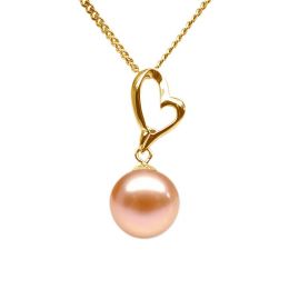 Pendentif Coeur de Cupidon. Perle rose 10/10.5 mm, Or jaune