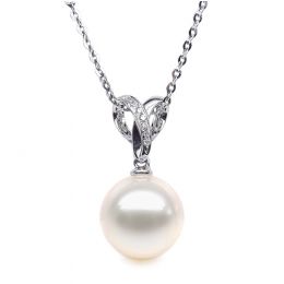 Pendentif bélière entrelacée or blanc - Perle de Chine blanche