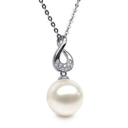 Pendentif twist or blanc - Perle de culture d'eau douce, diamants