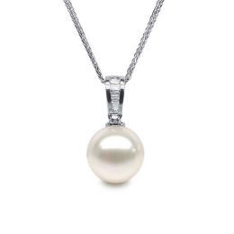 Pendentif diamants rails et perle de culture Chine - Or blanc 18cts